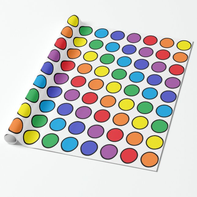 Papel De Regalo Puntos de polka arcoiris con delineado negro (Desenrollado)