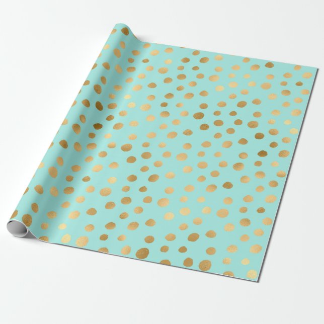 Papel De Regalo Puntos de Polka azul y dorado (Desenrollado)