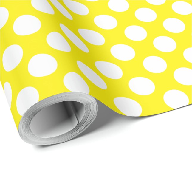 Papel De Regalo Puntos de Polka Blanco Amarillo Brillante (Esquina del rollo)