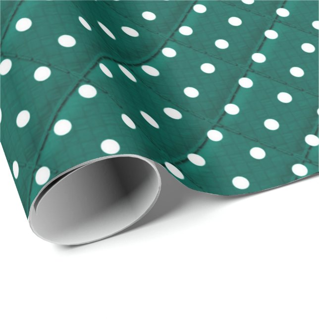 Papel De Regalo puntos de polka blanco sobre verde (Esquina del rollo)