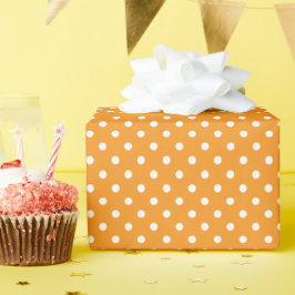 Papel De Regalo Puntos de Polka Blanco y naranja