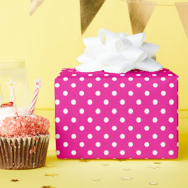 Papel De Regalo Puntos de Polka Blanco y Rosa Caliente