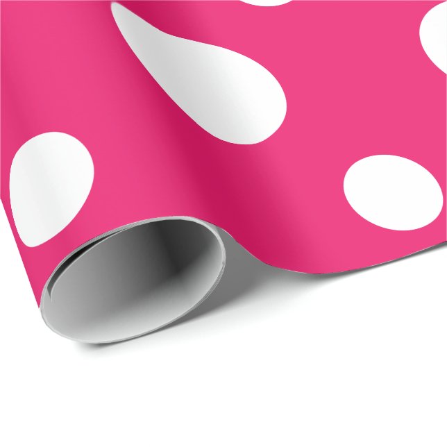 Papel De Regalo Puntos de polka blanco y rosa caliente (Esquina del rollo)
