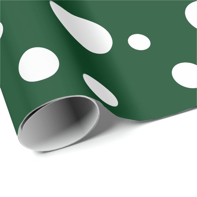 Papel De Regalo Puntos de polka blanco y verde oscuro (Esquina del rollo)
