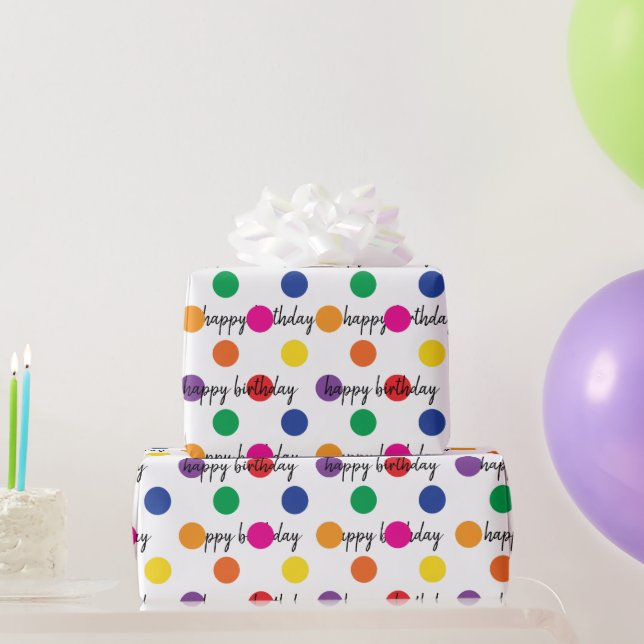 Papel De Regalo Puntos De Polka De Cumpleaños En Blanco (Regalos de fiesta)