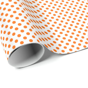 Papel De Regalo Puntos de Polka Naranja en Blanco
