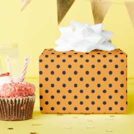 Papel De Regalo Puntos de polka negro y naranja
