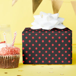 Papel De Regalo Puntos de polka negros y rojos