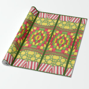 Papel De Regalo Puntos de Polka, Rayas, Cheques, Rojo, Verde Amari