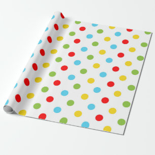 Papel De Regalo Puntos de Polka Rojo y Azul Verde Amarillo Brillan