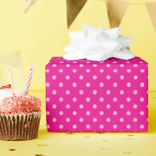 Papel De Regalo Puntos de Polka rosa caliente y claro (Fiesta de cumpleaños )