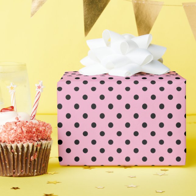 Papel De Regalo Puntos de polka rosa y negro claro (Fiesta de cumpleaños )