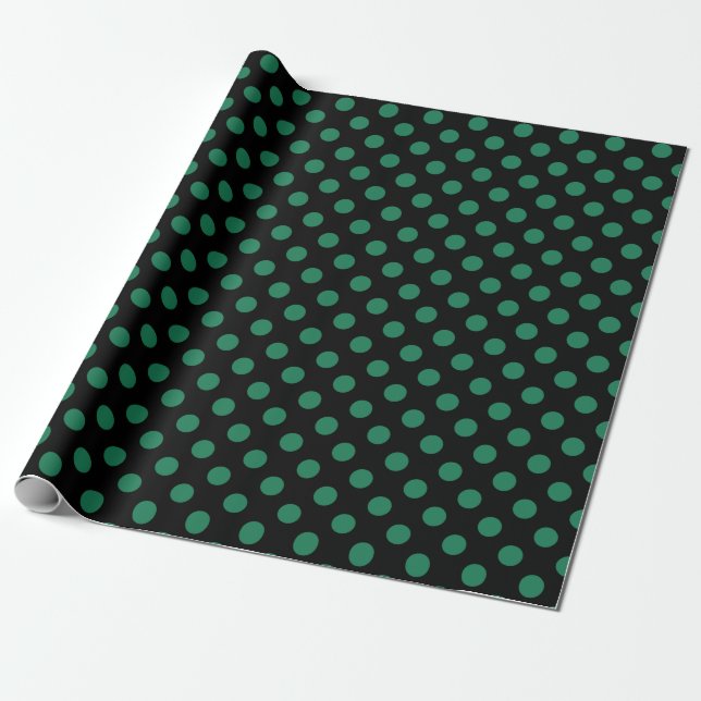 Papel De Regalo Puntos de polka verdes y negros (Desenrollado)