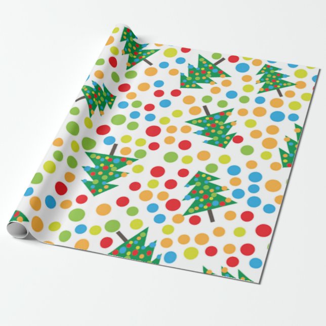 Papel De Regalo Puntos de polka y árbol de Navidad (Desenrollado)