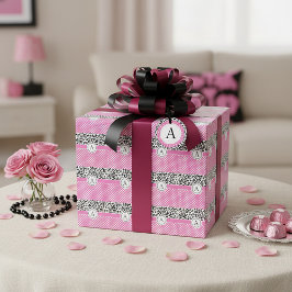 Papel De Regalo Puntos femeninos y estampado de animales con monog