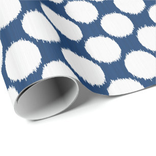 Papel De Regalo Puntos gigantes de Ikat, puntos blancos sobre azul