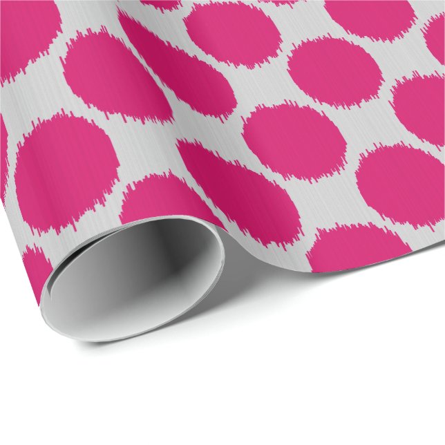 Papel De Regalo Puntos Ikat gigantes, fucsia rosa en gris claro /  (Esquina del rollo)