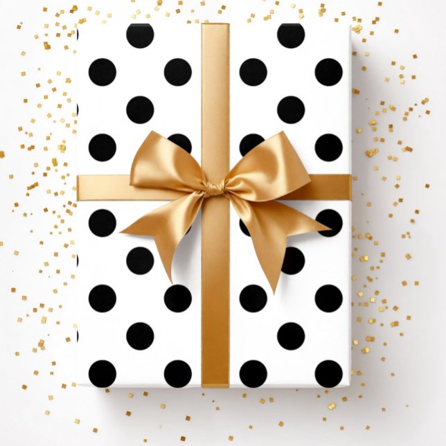 Papel De Regalo Puntos Modernos de Negro y Blanco (Modern Black White Polka Dots Wrapping Paper)