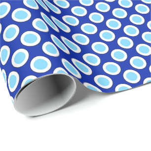 Papel De Regalo Puntos retro en círculo, azul cobalto y blanco
