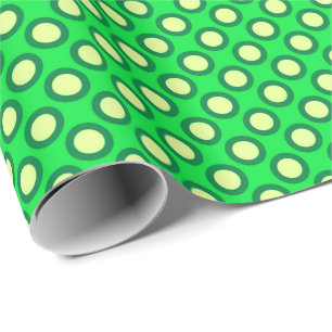 Papel De Regalo Puntos retro en círculo, verde esmeralda y amarill