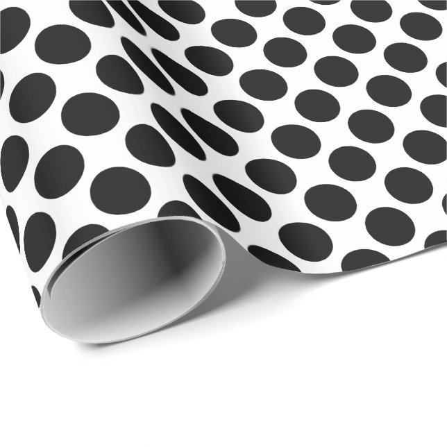 Papel De Regalo Puntos retro grandes - blanco y negro (Esquina del rollo)