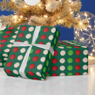 Papel De Regalo Puntos Rojos Verdes Blancos