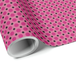 Papel De Regalo Puntos rosa claro, rosa intenso y negro