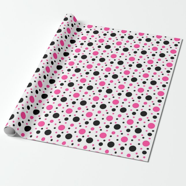 Papel De Regalo Puntos rosados de polka blanca (Desenrollado)
