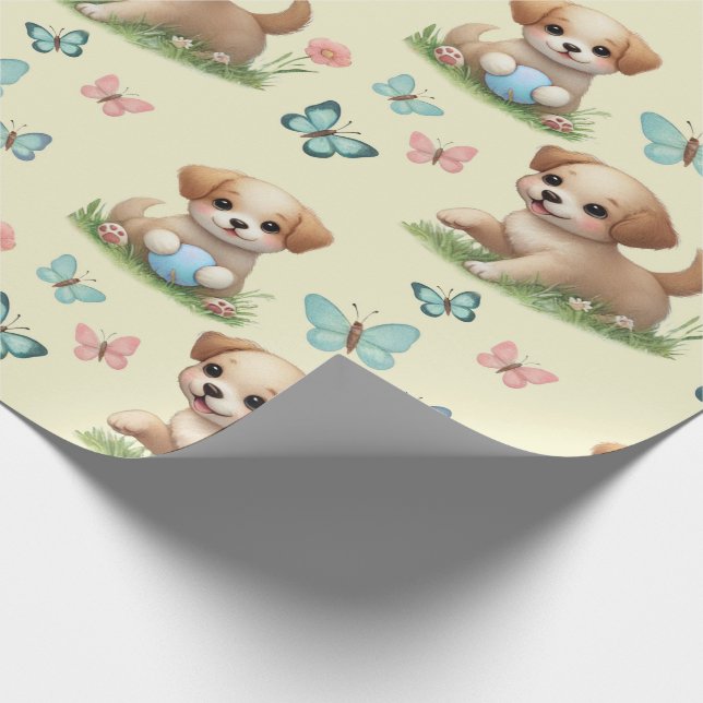 Papel De Regalo Puppies and Butterflies Pattern Baby (Esquina)