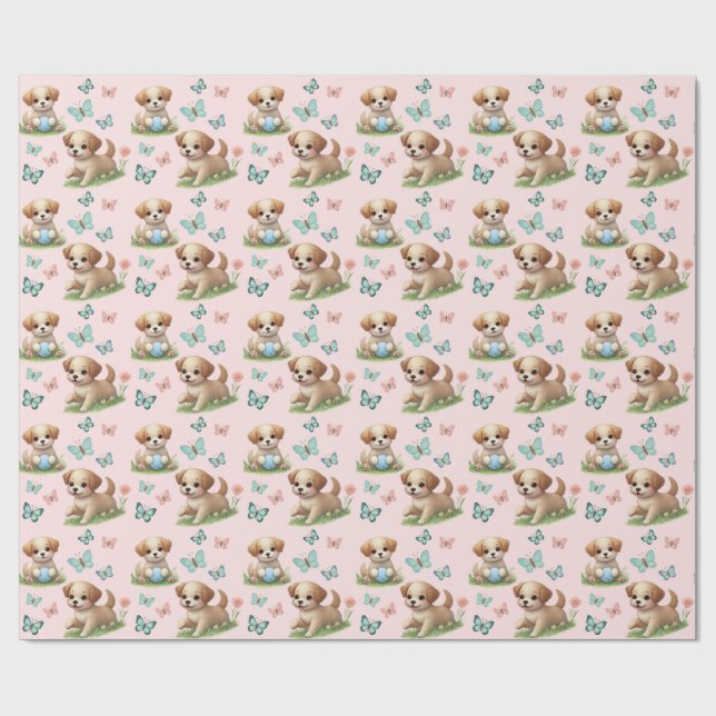 Papel De Regalo Puppies and Butterflies Pattern Baby Bib (Superficie plana)