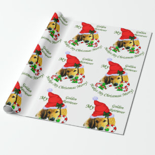 Papel De Regalo Puppy de Golden Retriever Navidad