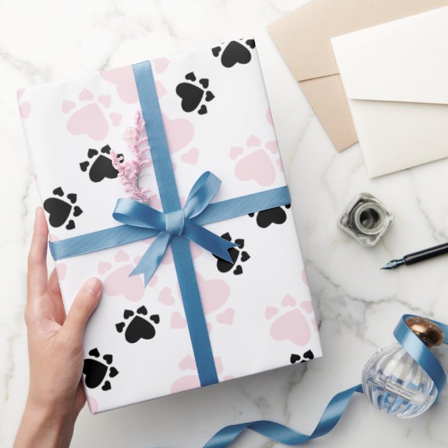 Papel De Regalo Puppy Paws Pattern Pink And Black (Regalar)