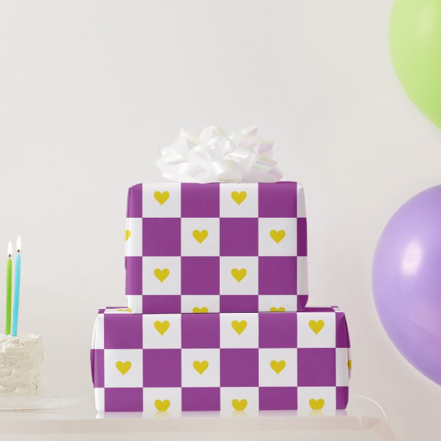 Papel De Regalo Purple And Yellow Heart  (Regalos de fiesta)