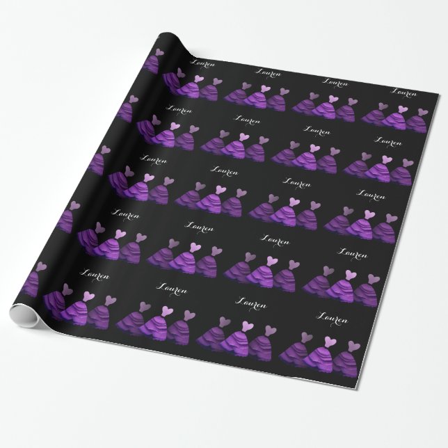 Papel De Regalo PURPLE Bridesmaid Vestidos Nombre Personalizado V1 (Desenrollado)