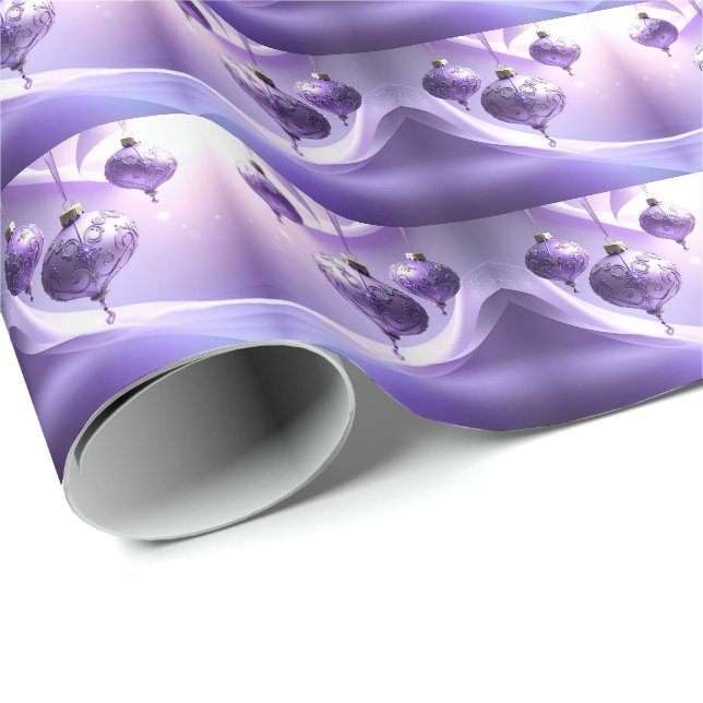 Papel De Regalo Purple Christmas Ball Holiday Wrapping Paper (Esquina del rollo)