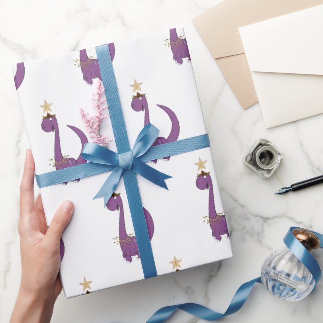 Papel De Regalo Purple Dino con su estrella Navidad (Regalar)