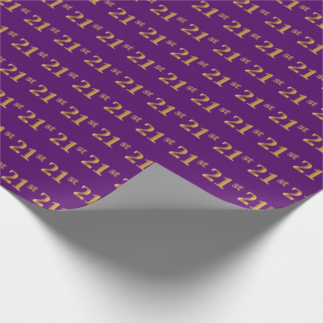 Papel De Regalo Purple, Faux Gold 21st (21er) Event (Esquina)