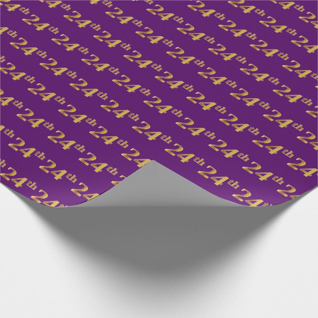 Papel De Regalo Purple, Faux Gold 24th (24to) Event (Esquina)