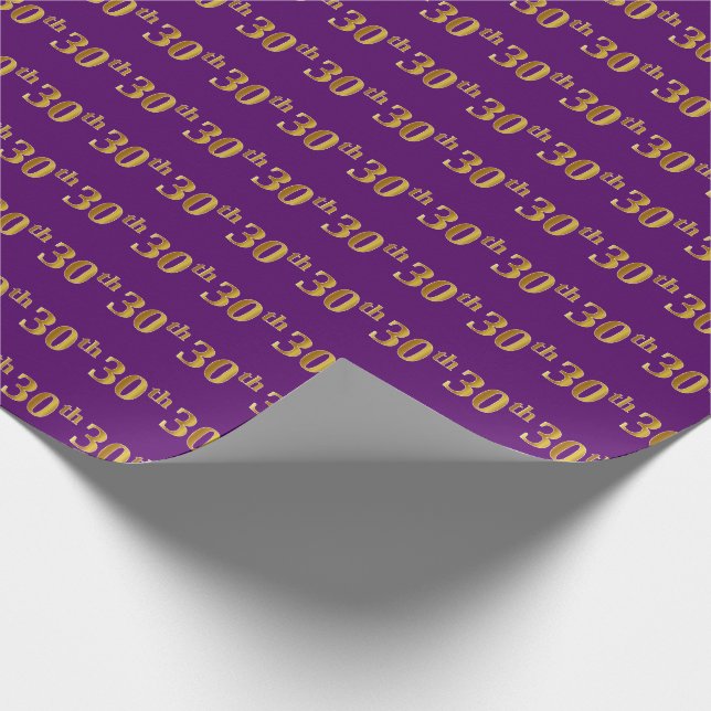 Papel De Regalo Purple, Faux Gold 30th (Treinta) Event (Esquina)