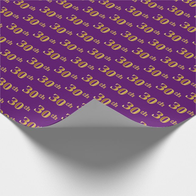 Papel De Regalo Purple, Faux Gold 30th (Treinta) Event (Esquina)