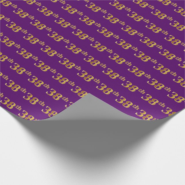 Papel De Regalo Purple, Faux Gold 38th (38th) Evento (Esquina)