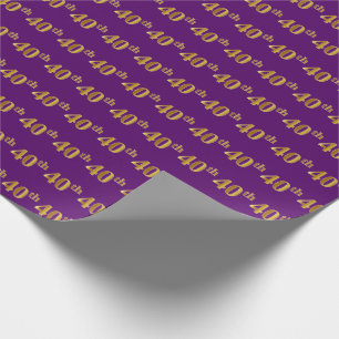 Papel De Regalo Purple, Faux Gold 40th (cuadragésimo) Evento