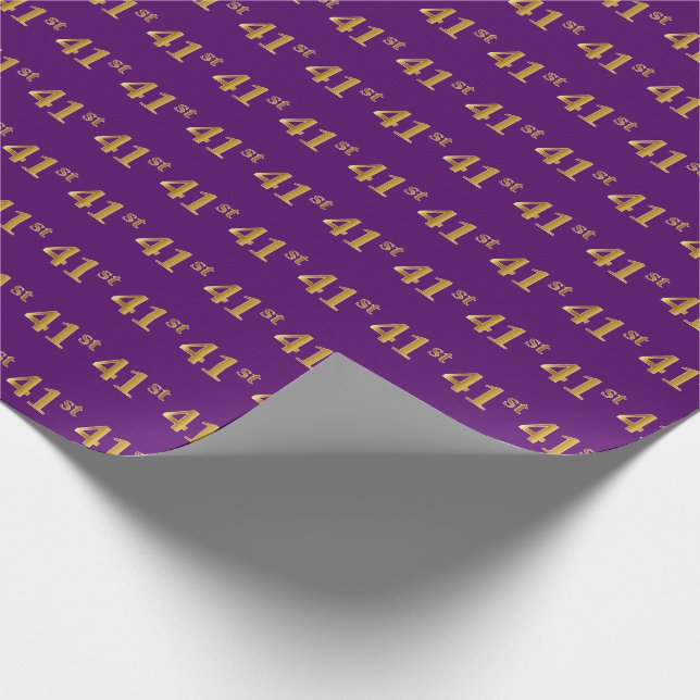 Papel De Regalo Purple, Faux Gold 41st (41er) Evento (Esquina)