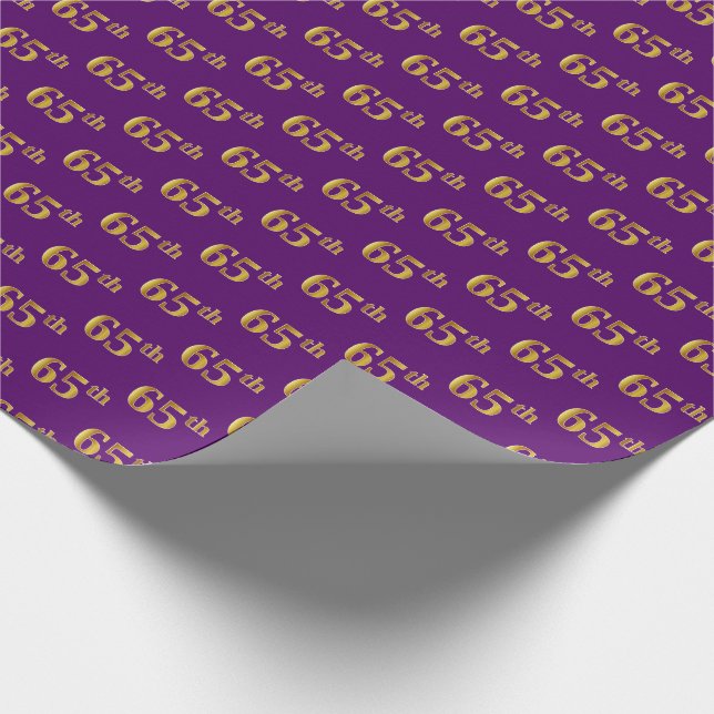 Papel De Regalo Purple, Faux Gold 65th (65º) Evento (Esquina)