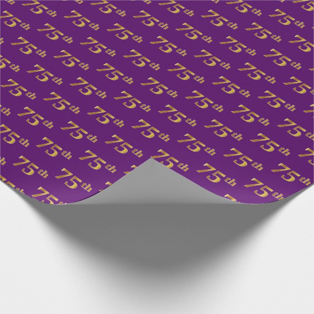 Papel De Regalo Purple, Faux Gold 75th (Setenta y Quinto) Event (Esquina)