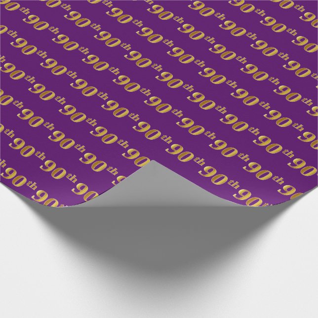 Papel De Regalo Purple, Faux Gold 90th (Ninetieth) Event (Esquina)