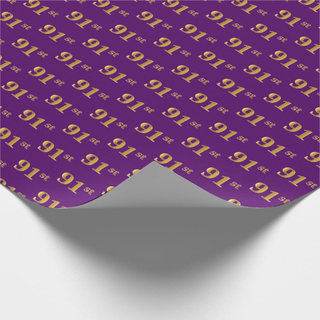 Papel De Regalo Purple, Faux Gold 91st (Noventa Y Primer) Evento (Esquina)