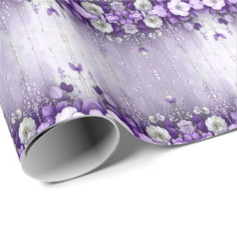 Papel De Regalo Purple Flowers with Dangling Pearls Wrapping Paper