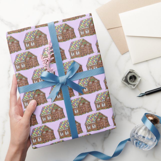 Papel De Regalo Purple Gingerbread House Navidades Holiday Baking (Regalar)