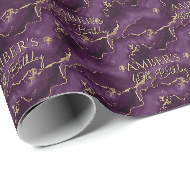 Papel De Regalo Purple Gold Abstract Marble Design (Esquina del rollo)